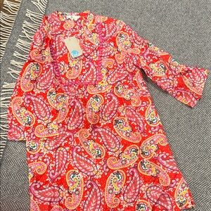 Boden Red and Pink Paisley swim cover up or dress -Linen
